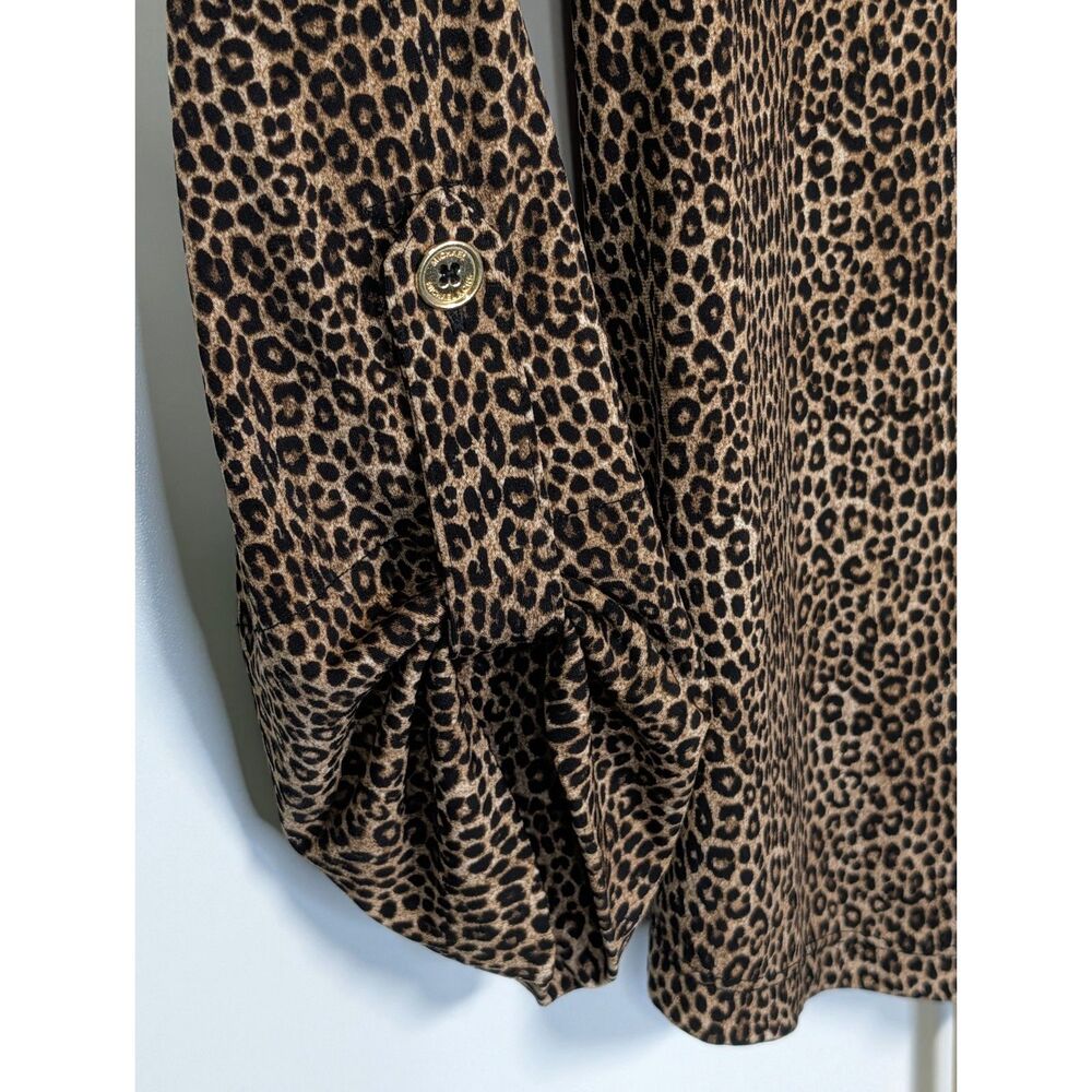 MICHAEL Michael Kors Leopard Print Half Zip Blouse Size S Gold MK - Picture 4 of 6
